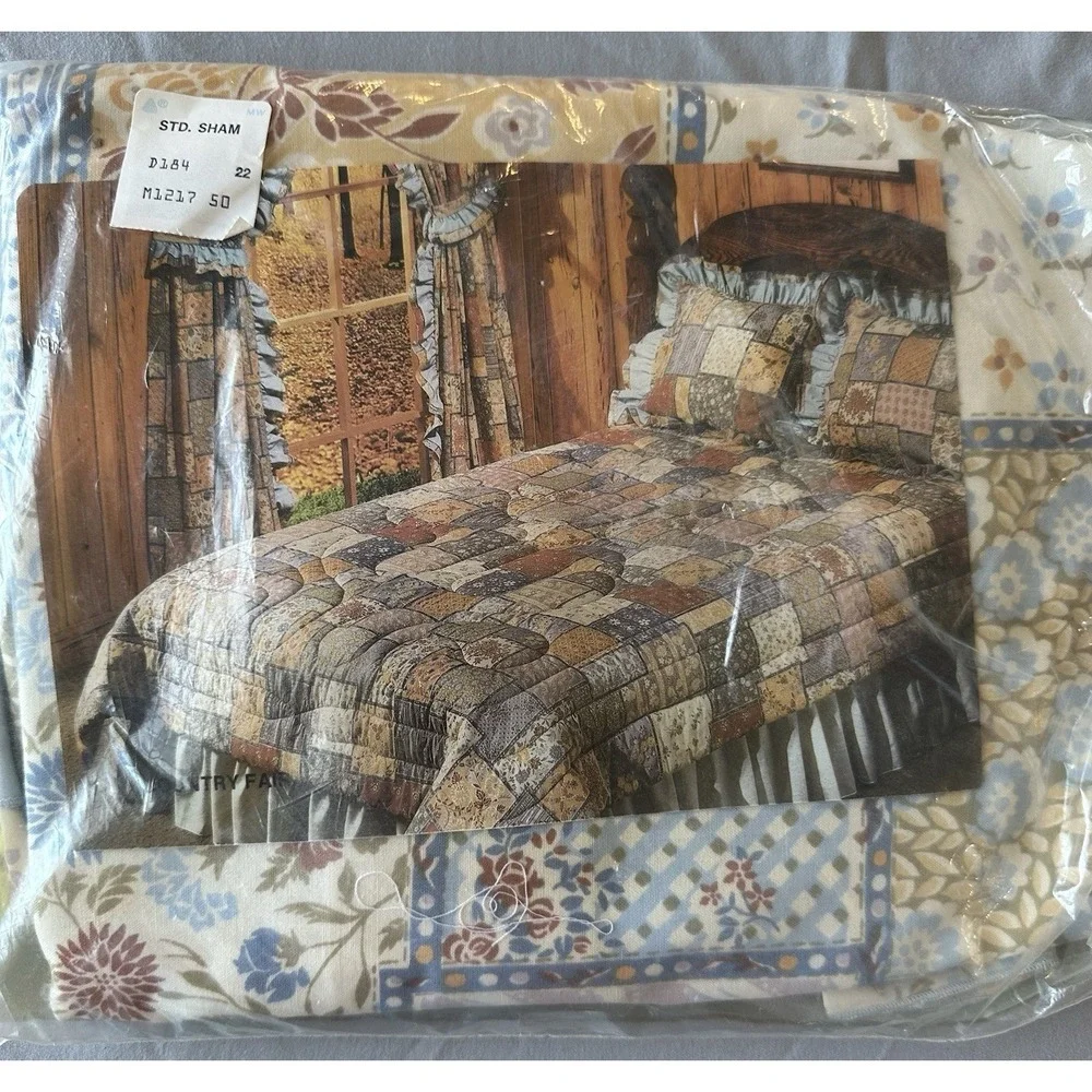 3 Vtg Cannon Gold Label‎ Country Fair Pillow Shams NOS Patchwork Cottagecore